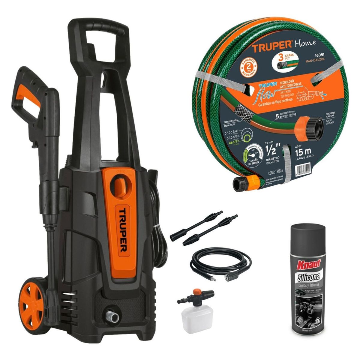 TRUPER - Hidrolavadora Electrica 1800PSI + Manguera 1/2" 15 metros Truper