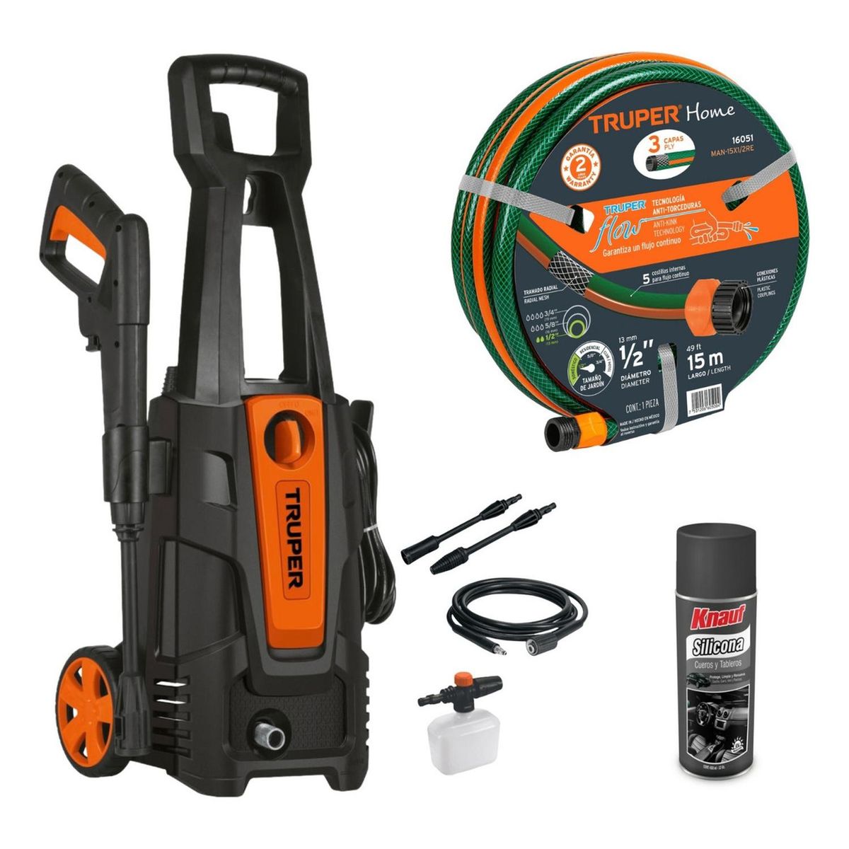 TRUPER - Hidrolavadora Electrica 1800PSI + Manguera 1/2" 15 metros Truper