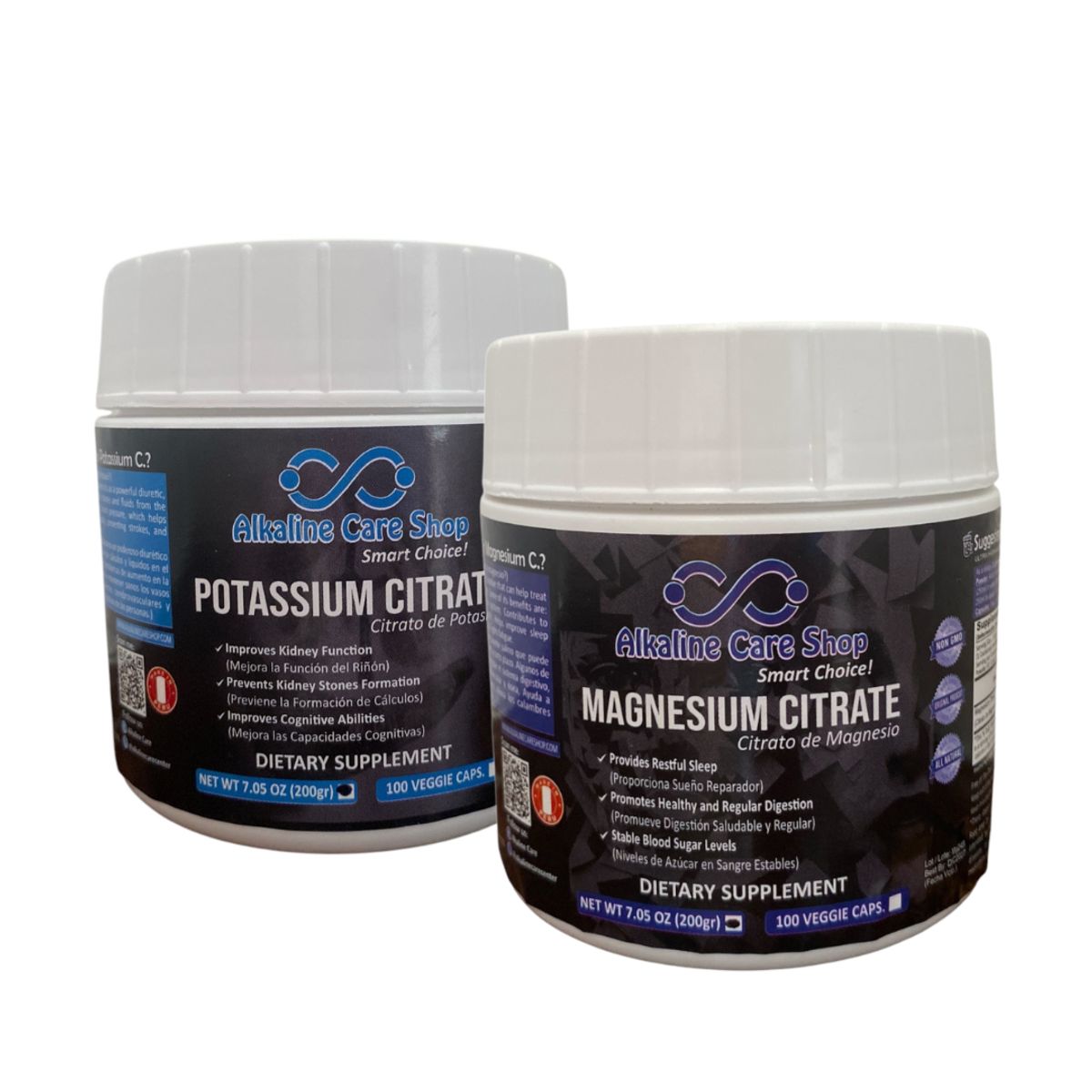 ALKALINE CARE - Citrato de Magnesio 200 gr + Citrato de Potasio 200 gr