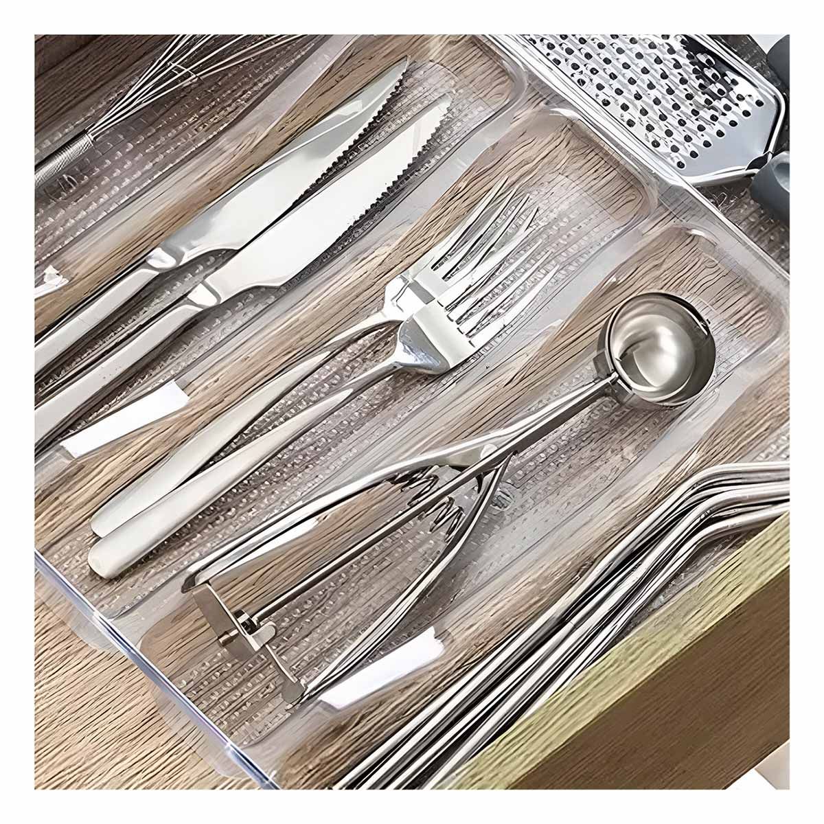 GENERICO - Pack4 Recipiente de Cubierto de 3 Divisiones Transparente