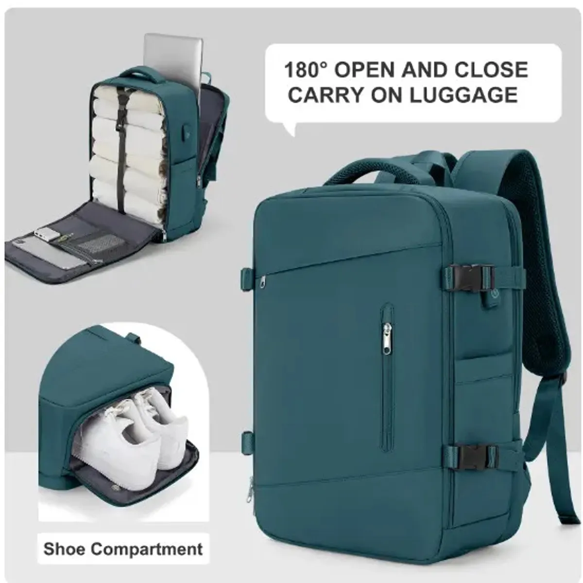 GENERICO - Mochila Viajera Cabinera Compartimiento Laptop Verde Dark