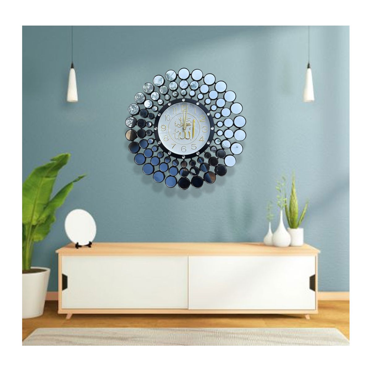 GENERICO - Reloj De Pared Elegante Espejo Sala Comedor Hogar 45cm Negro