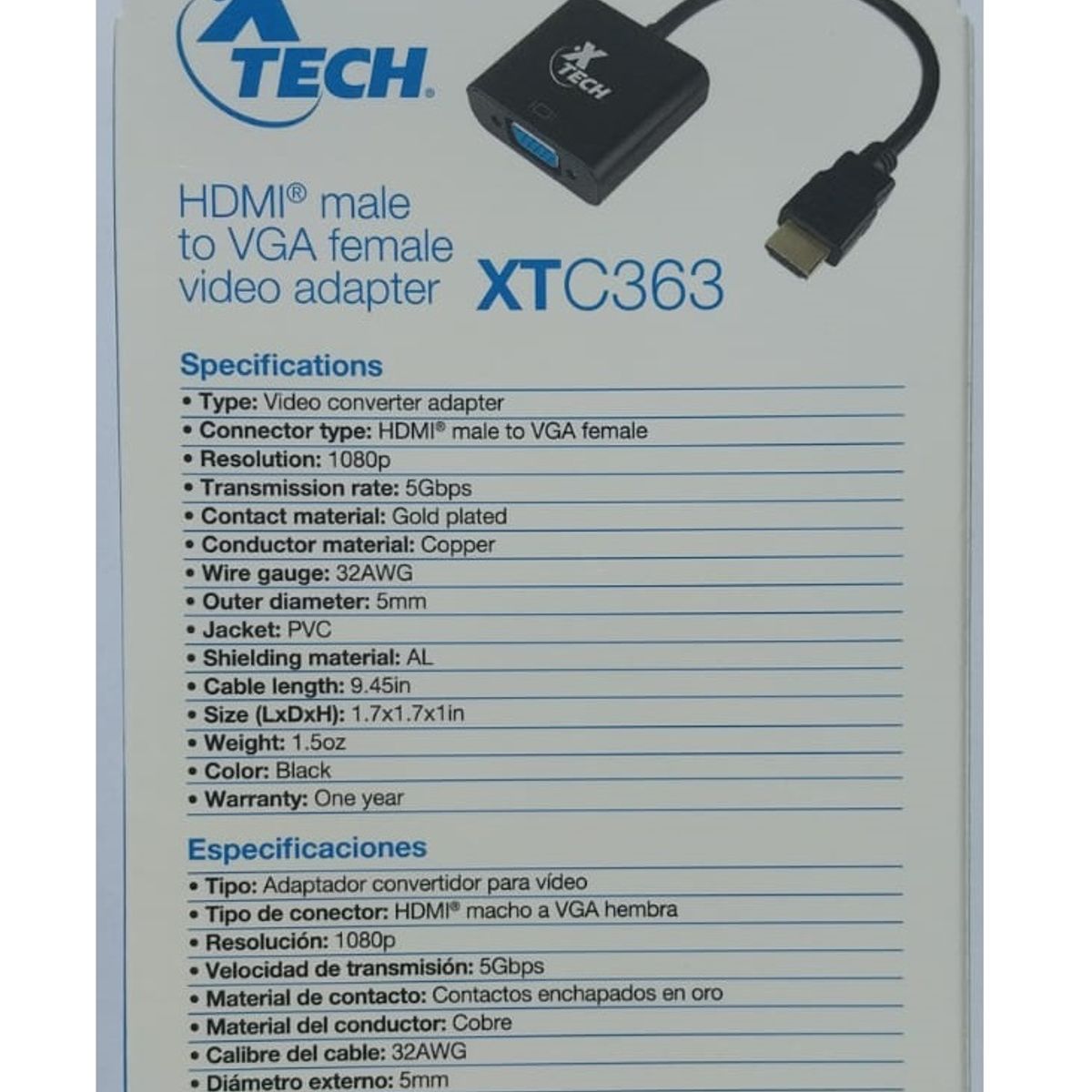 XTECH - Adaptador VGA a HDMI para Monitor PC Laptop Xtech XTC363