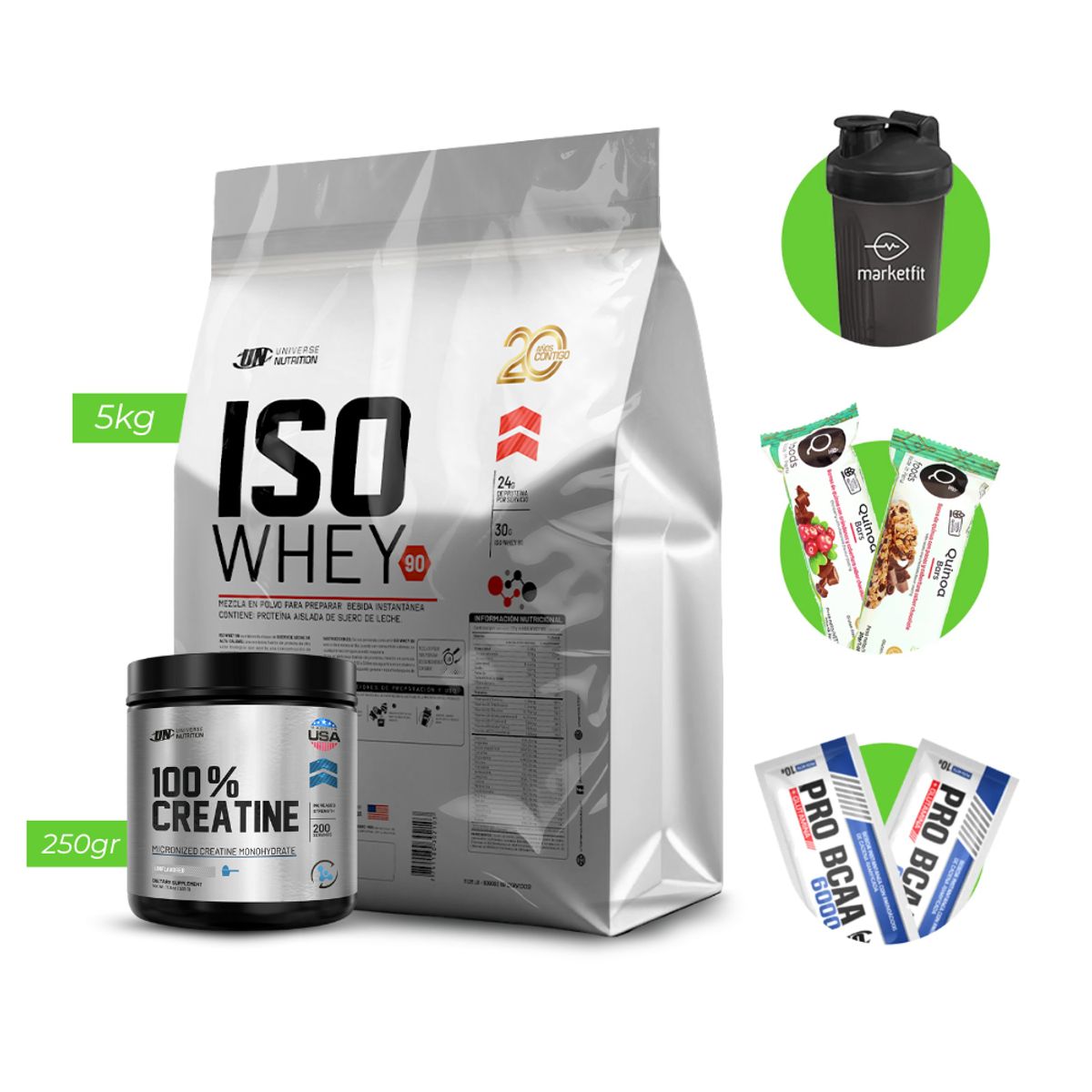 UNIVERSE NUTRITION - ISO WHEY 5 KG PROTEINA UN CHOCOLATE+ CREATINA UN 250 GR+ REGALOS