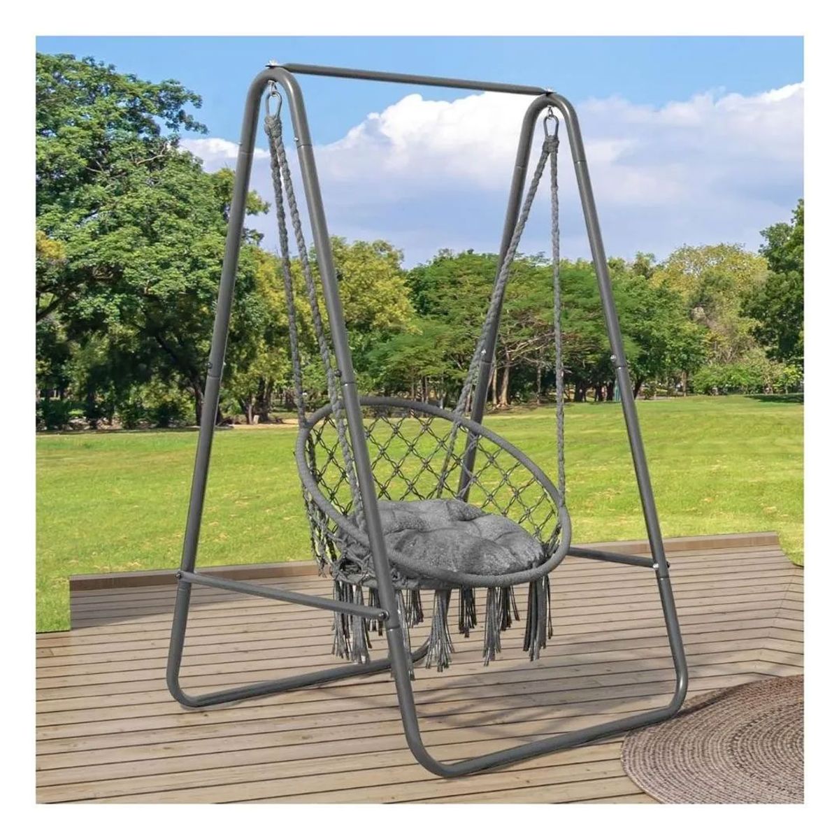 GENERICO - Silla Colgante Hamaca Con Soporte Gris Premium 160cm