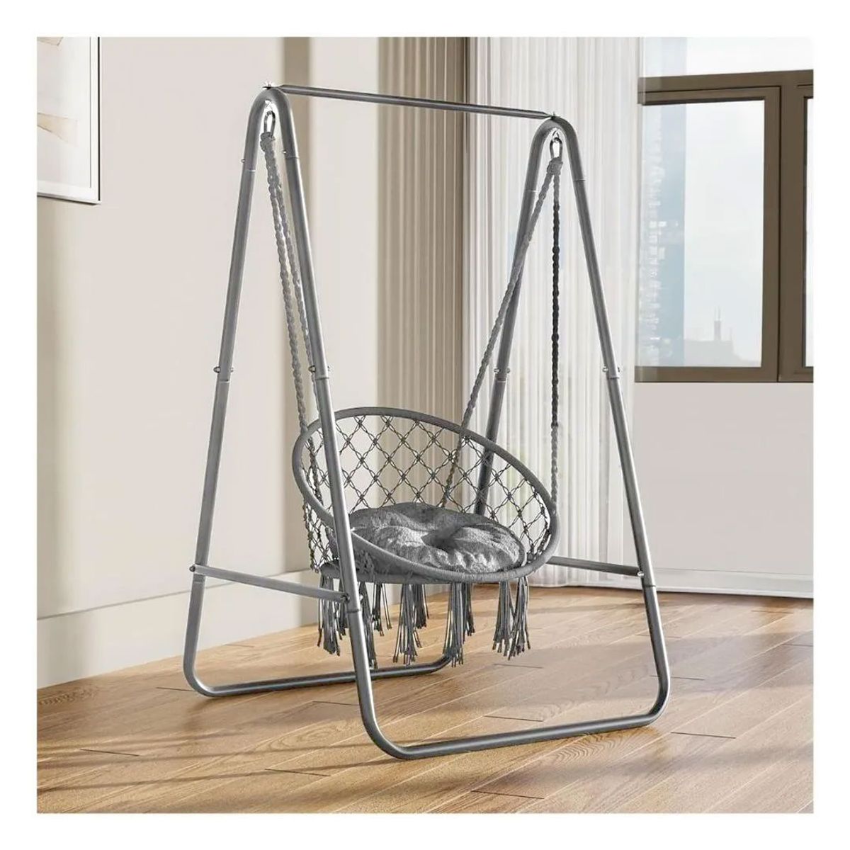 GENERICO - Silla Colgante Hamaca Con Soporte Gris Premium 160cm