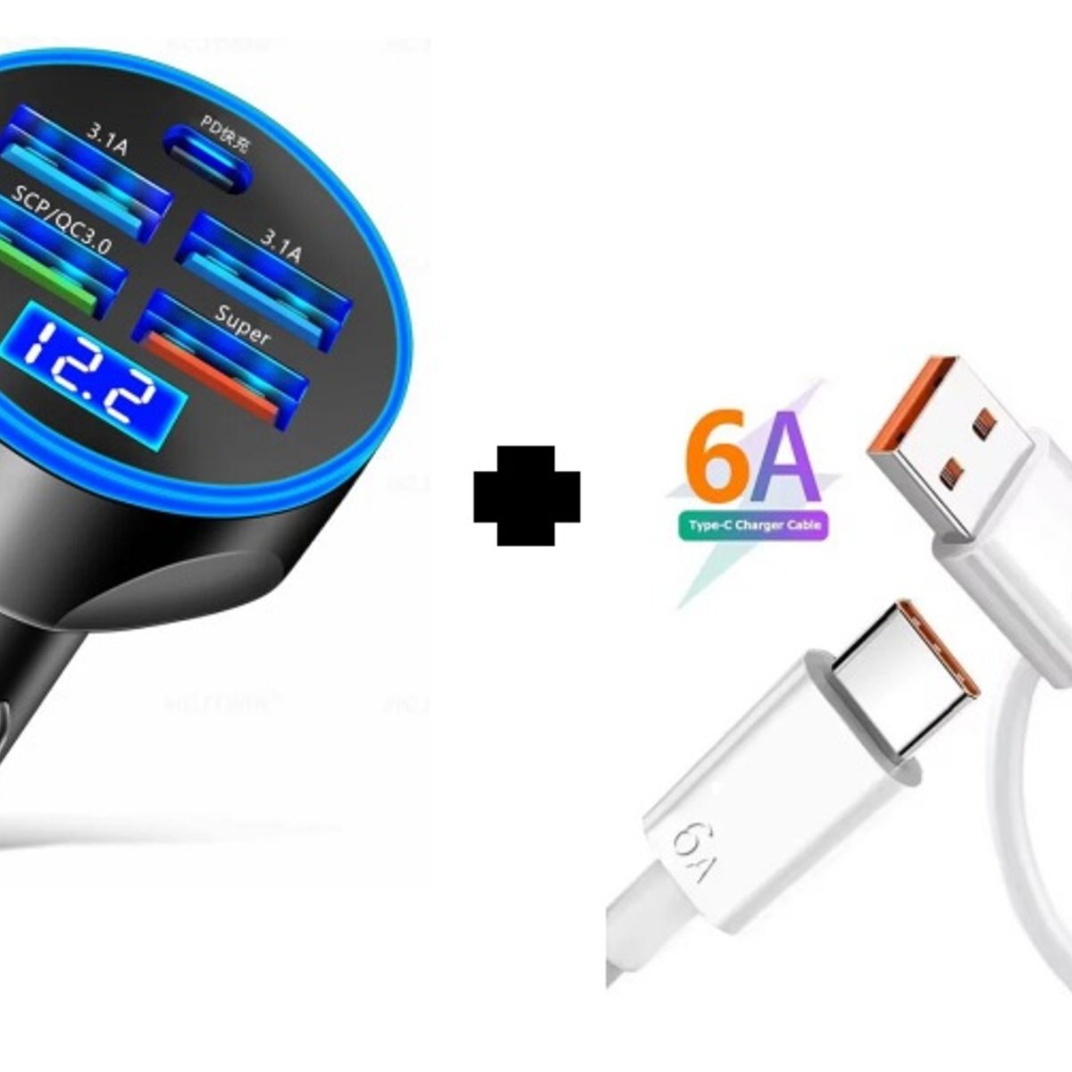 SMART - PACK CARGADOR CELULAR 150W NEGRO DE 5 PUERTOS  Y CABLE 6A CARGA RAPIDA