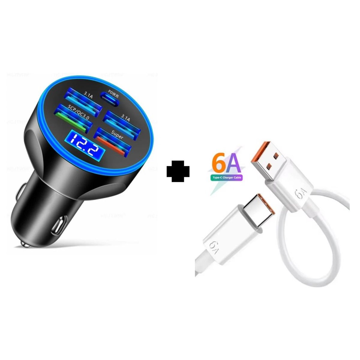 SMART - PACK CARGADOR CELULAR 150W NEGRO DE 5 PUERTOS  Y CABLE 6A CARGA RAPIDA