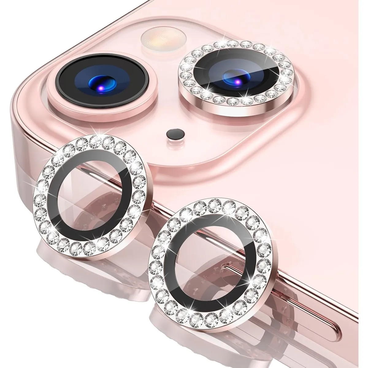 GENERICO - Protector De Cámara IPhone 13 / 13 mini Diamantes Rosado