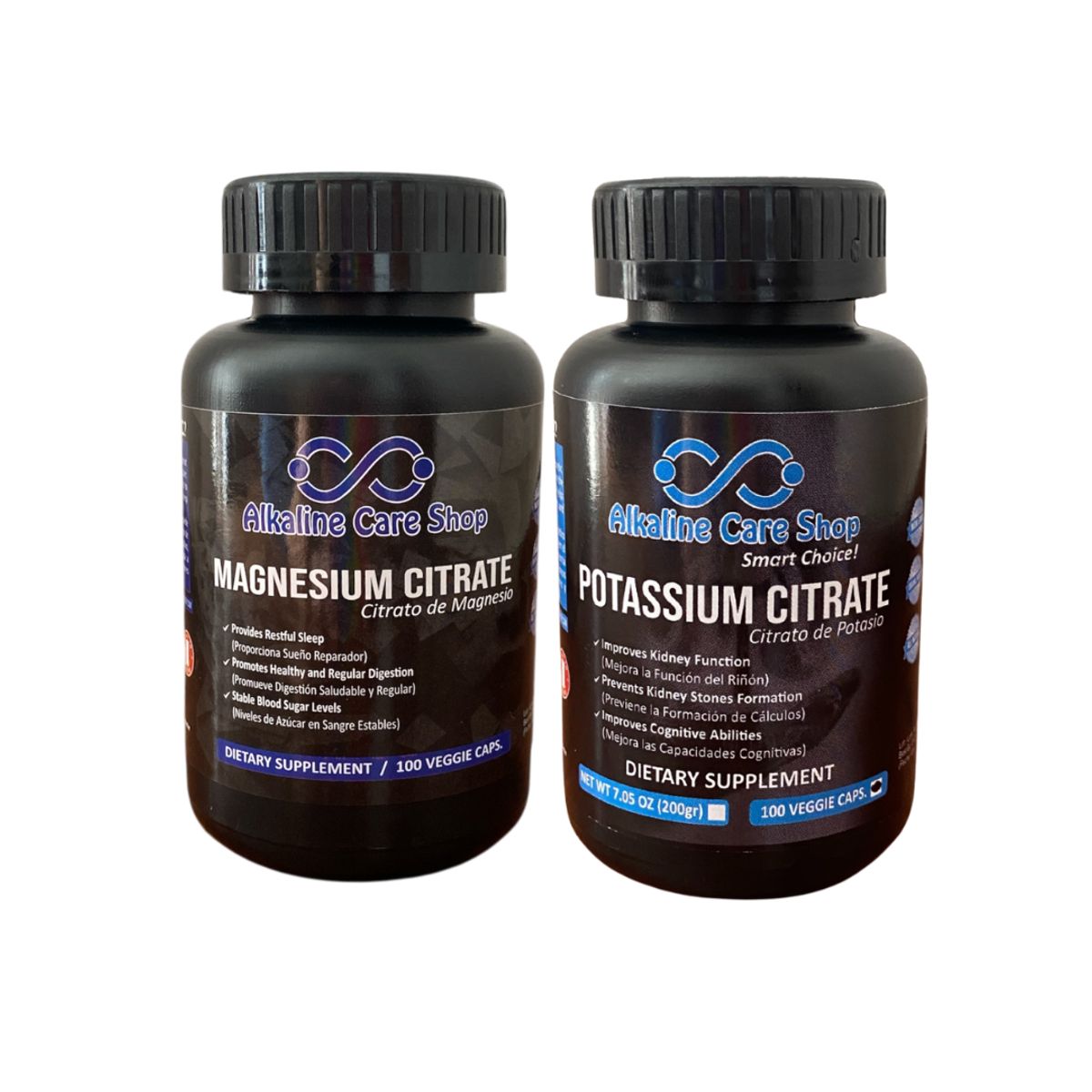 ALKALINE CARE - Citrato de Magnesio 100 caps + Citrato de Potasio 100 caps