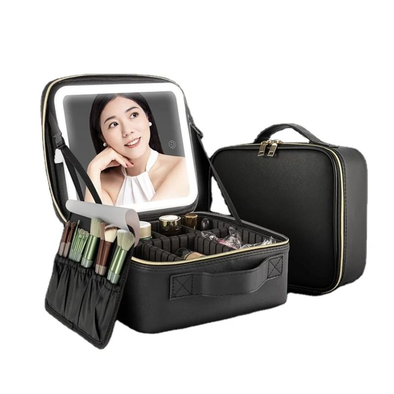GENERICO - Maleta Organizador De Maquillaje con Espejo Recargable Y Luz Led