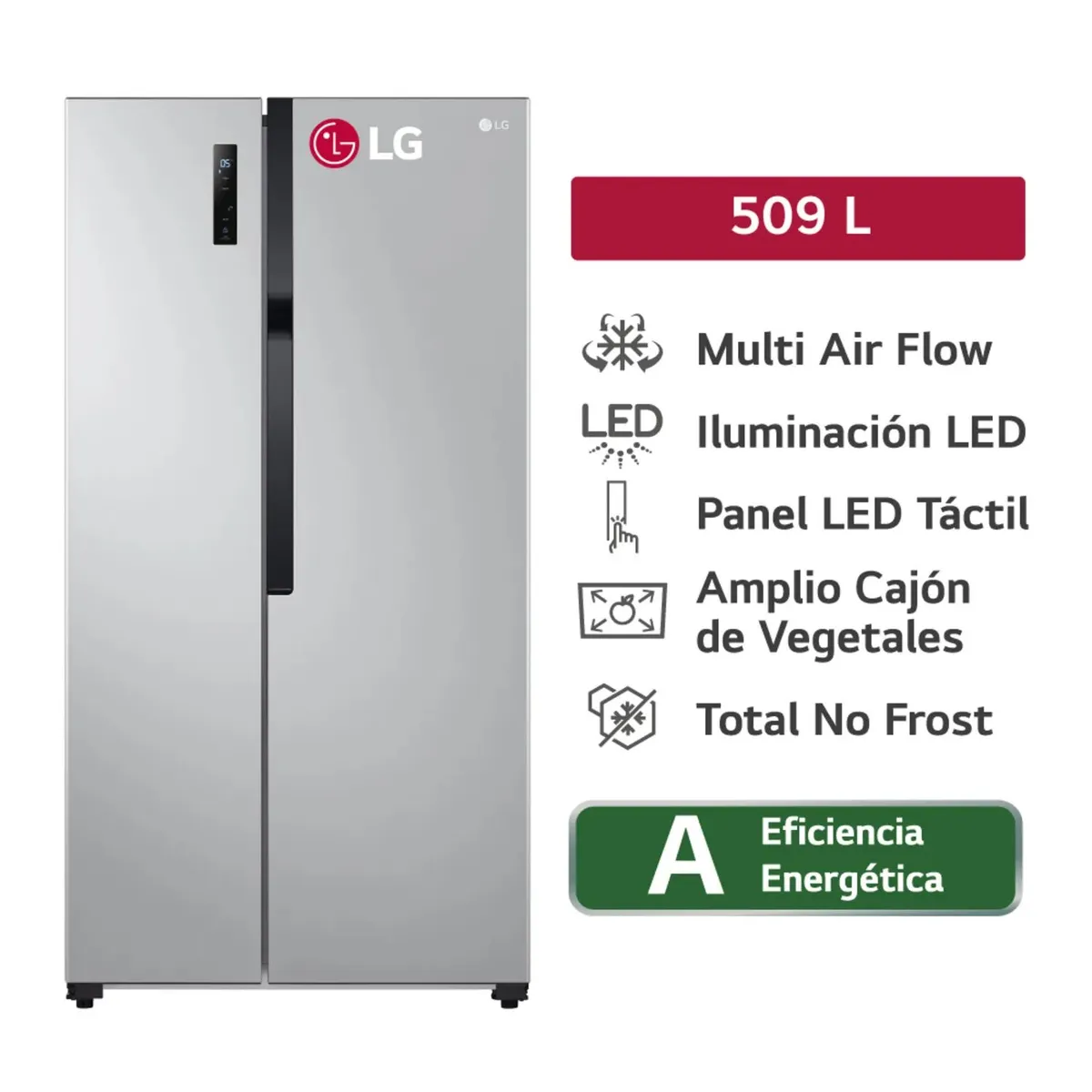 LG - Refrigeradora LS51BPP 509L Multi Air Flow Side by Side Plateada LG