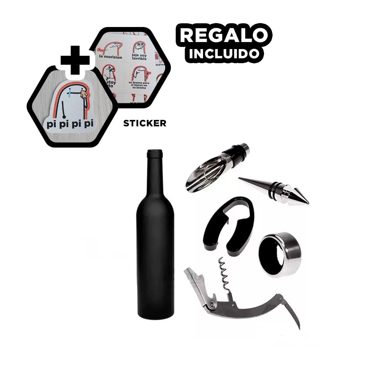 GENERICO - Set para Extracion de Corchos en Negro Y+Regalo Stickers