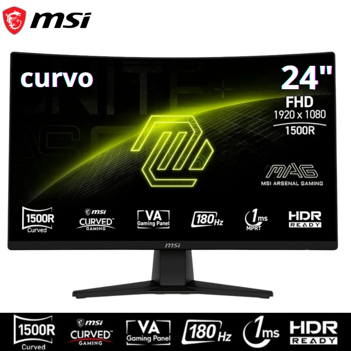 MSI - Monitor MSI MAG 242C Curvo  24”, FHD VA, HDMI / DP / Headphone-Out