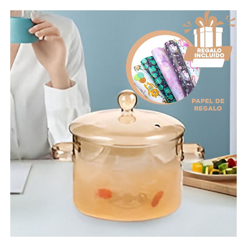GENERICO - Olla con Tapa Segura Transparente Y+Papel de Regalo
