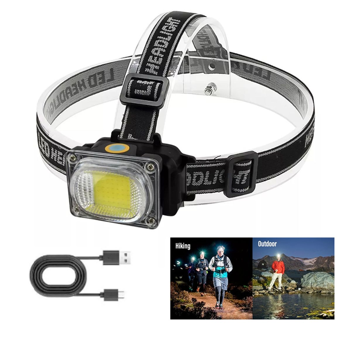 GENERICO - Linterna Led COB Recargable para Casco y Cabeza 180 Grados IPX4