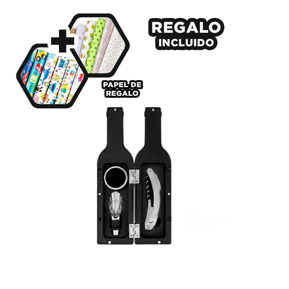 GENERICO - Pack6 Set de Sacacorcho Util para Hogar Y+Papel de Regalo