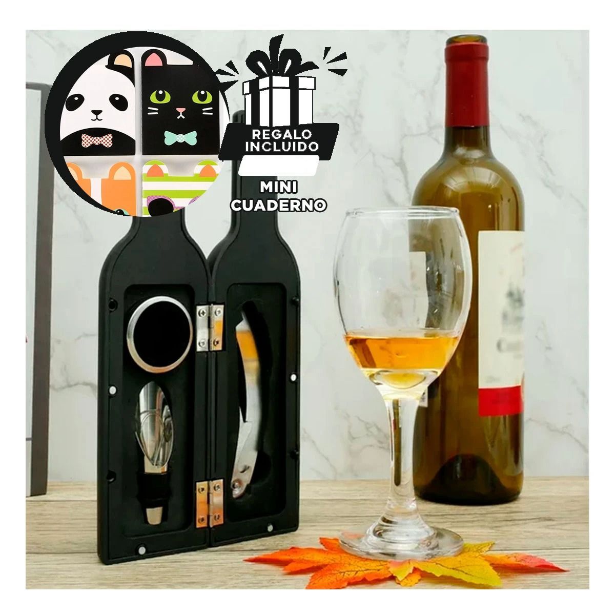 GENERICO - Pack12 Set Multiusos 4 Piezas Sacacorcho Y+Regalo Agendita