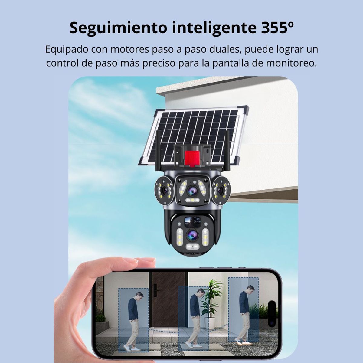 GENERICO - Cámara de Seguridad PTZ Solar 360° Full HD con Visión Nocturna a Color LANTUN