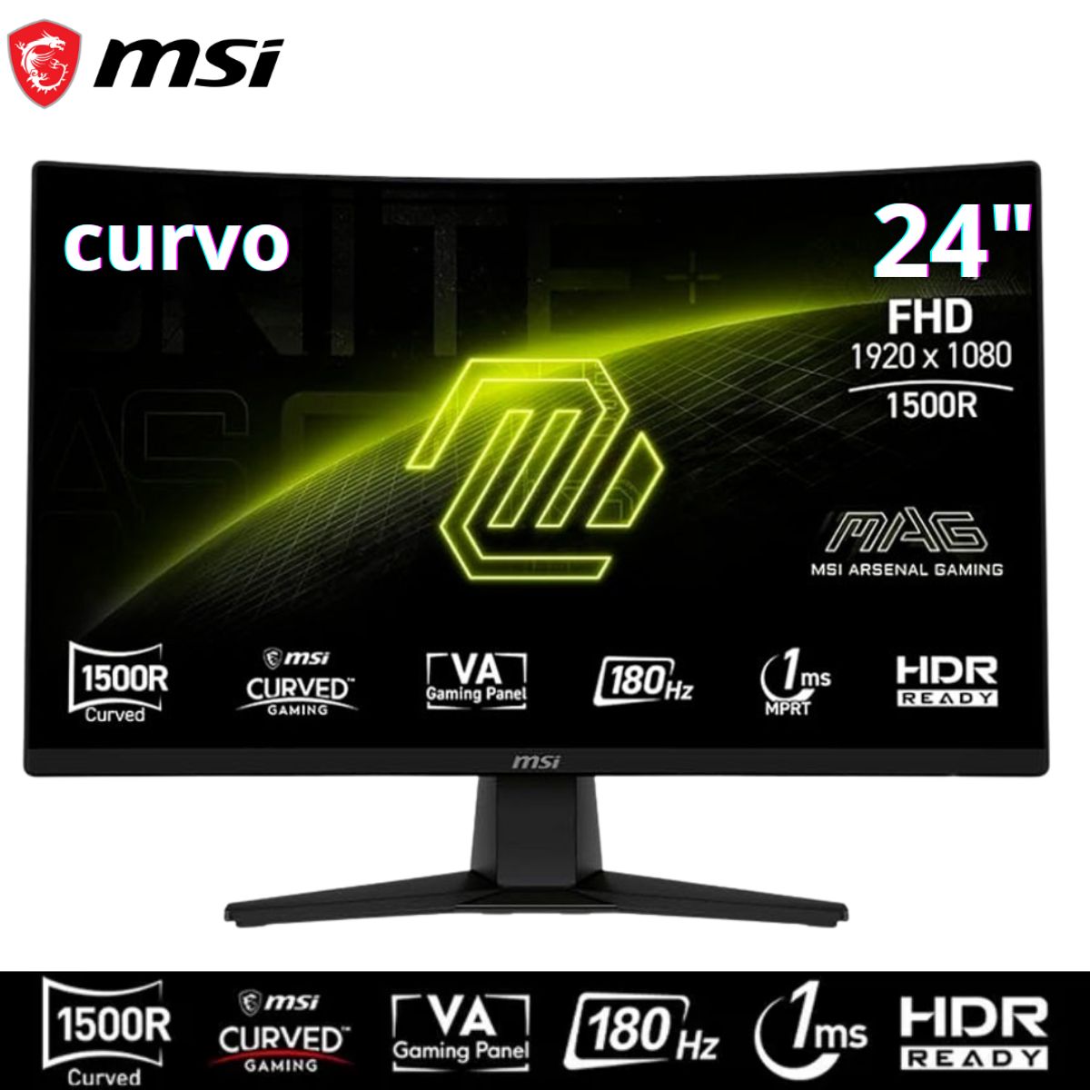 MSI - Monitor MSI MAG 242C Curvo 1500R 24” FHD VA HDMI  DP