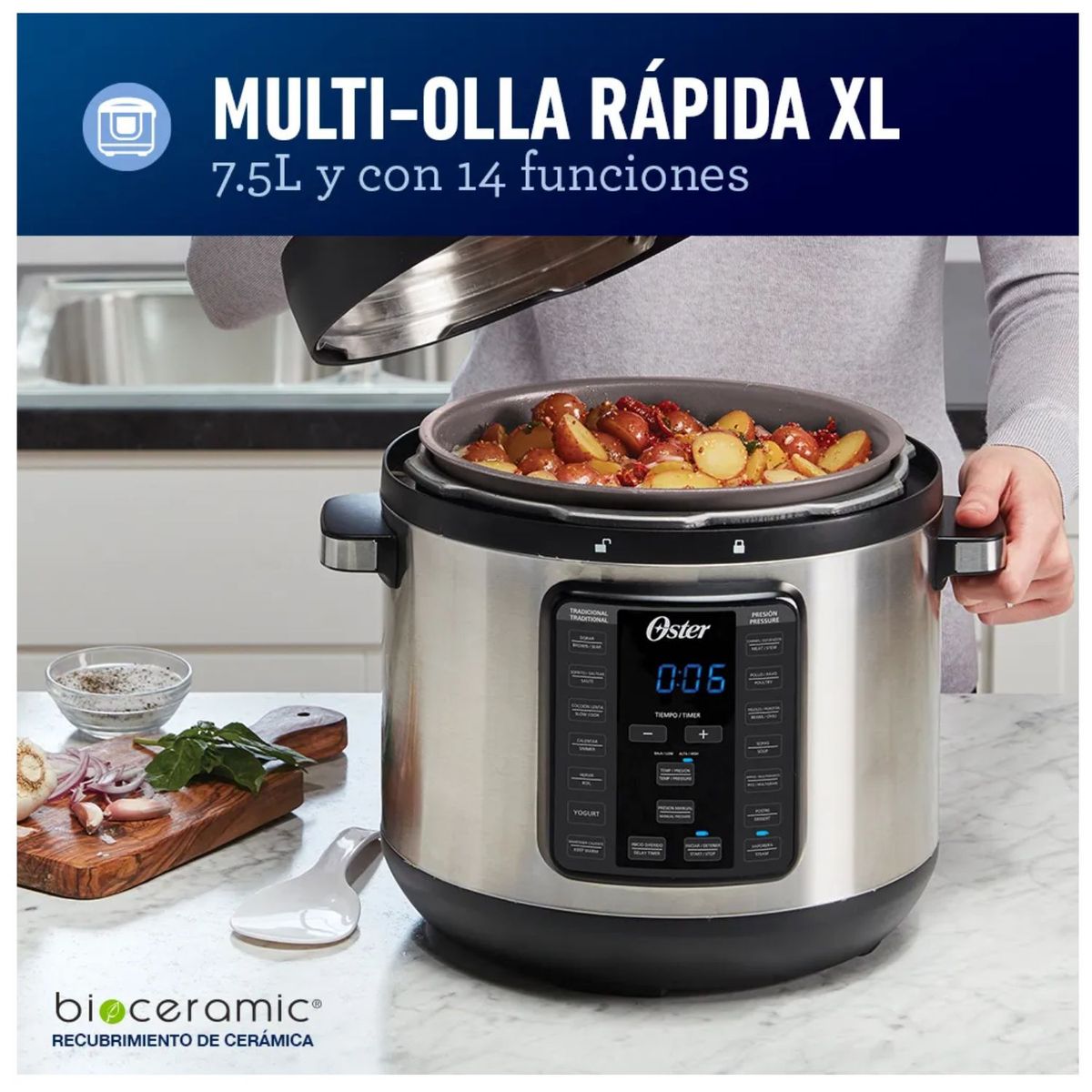 OSTER - Multi-Olla rápida XL Oster 7,5 litros y 14 funciones CKSTPCEC8801