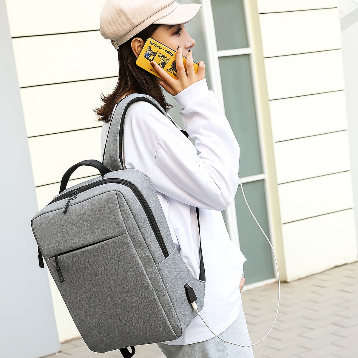 GENERICO - Mochila Porta Laptop Usb Impermeable Gris