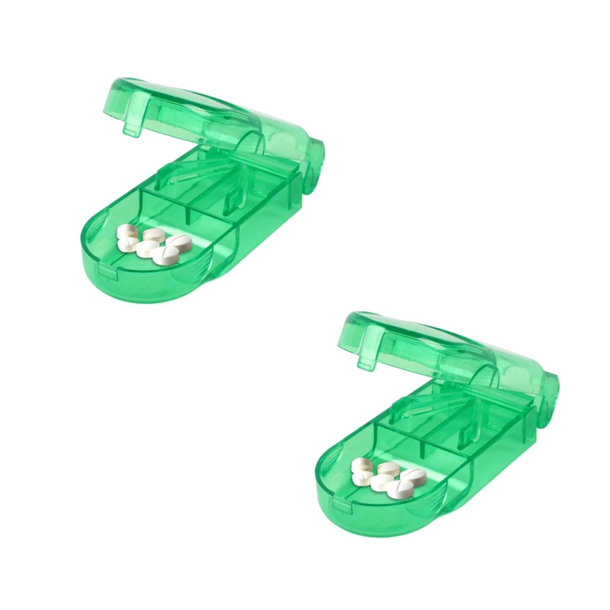 GENERICO - PACK X2 CORTADOR DE PASTILLAS PORTÁTIL CON PASTILLERO COLOR VERDE
