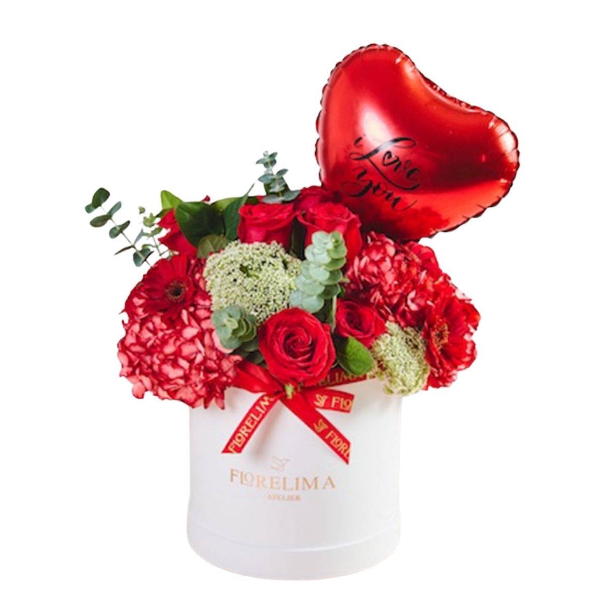 GENERICO - Box ternura inolvidable - Rosas rojas hortensias y copos de nieve