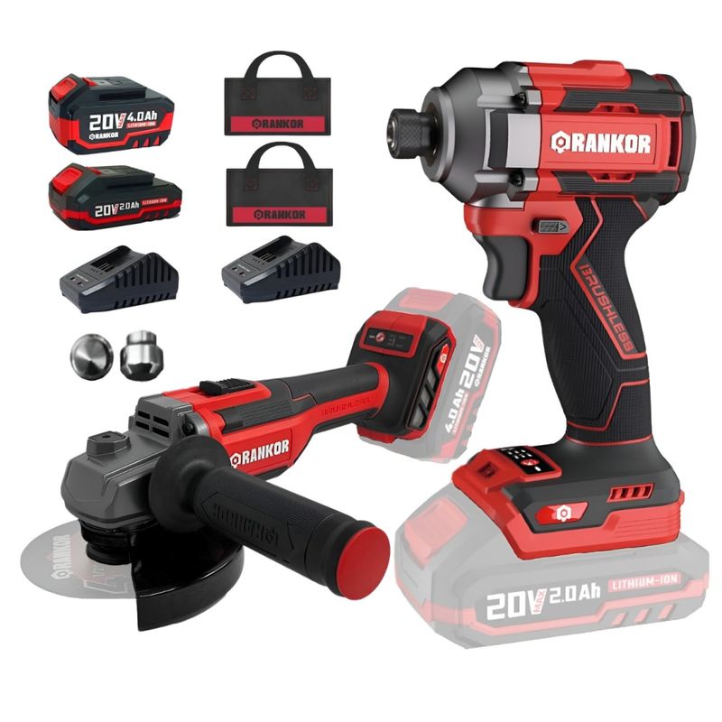 RANKOR - Combo amoladora inalambrica + atornillador de impacto industrial Rankor