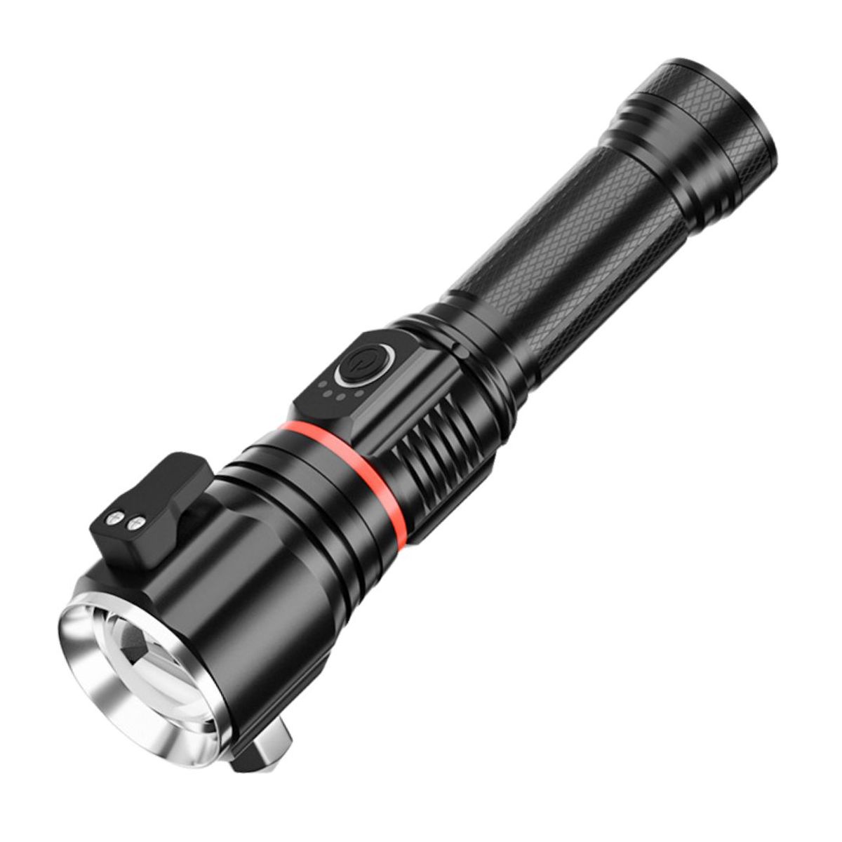 GENERICO - Linterna Táctica LED Recargable con Martillo Zoom y Luz de Emergencia