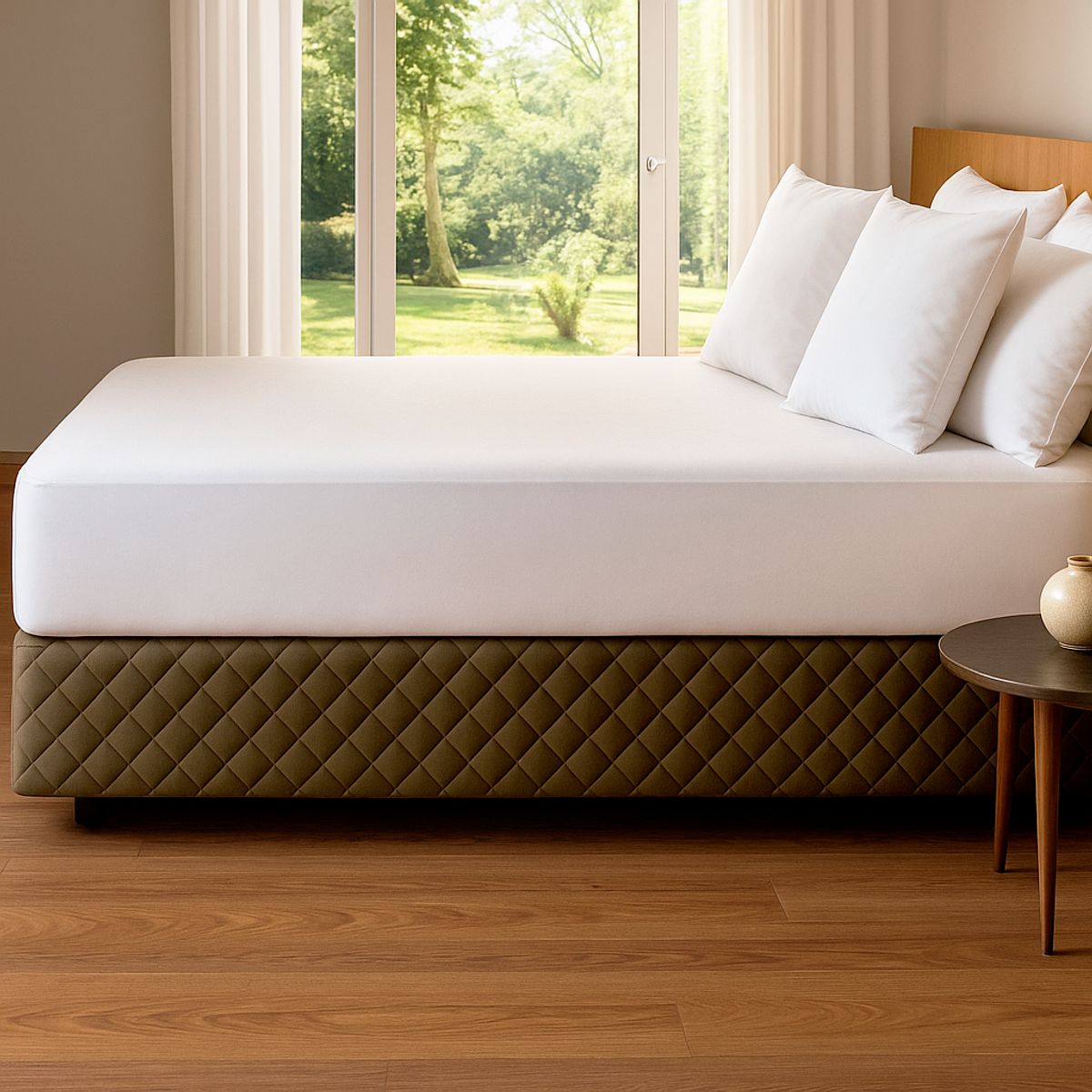 GENERICO - FALDON DE TARIMA 1.5 PLAZA QUILTED ROMBOS MARRON CLARO 30CM PROMO