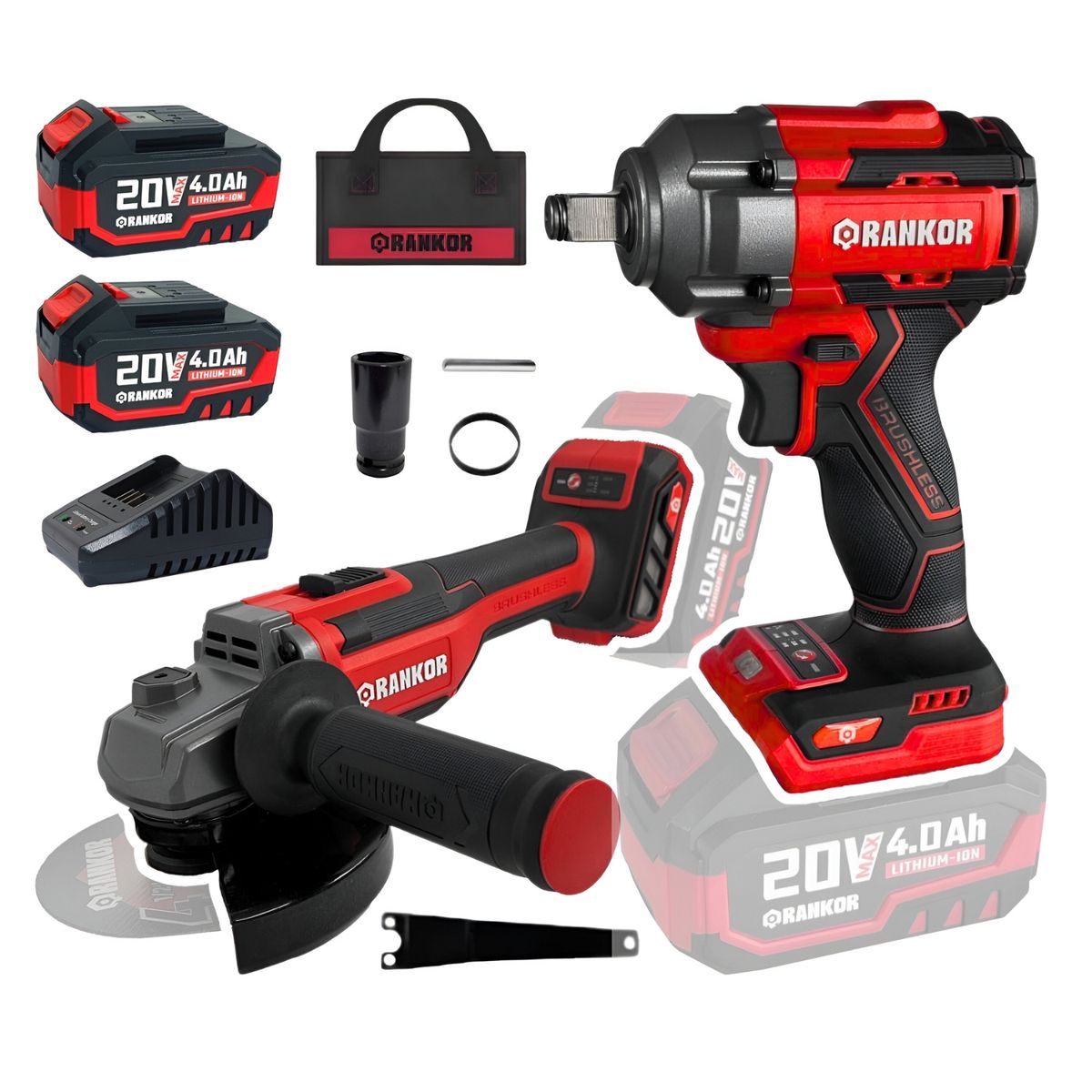 RANKOR - Combo amoladora inalambrica + llave de impacto 500nm Rankor