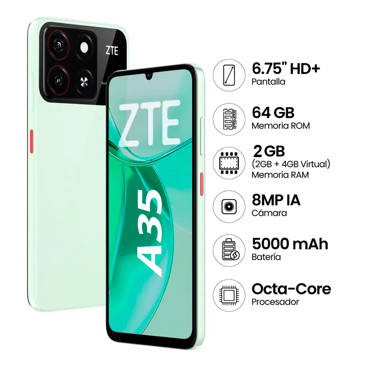 ZTE - CELULAR ZTE A35 2GB RAM 64GB - VERDE