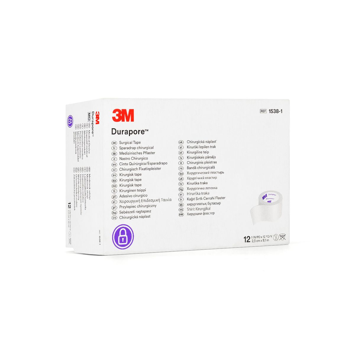 3M - Esparadrapo de Tela de 2.5 CM X 9.1 M 3M DURAPORE 1538-1 CAJA 12 UND