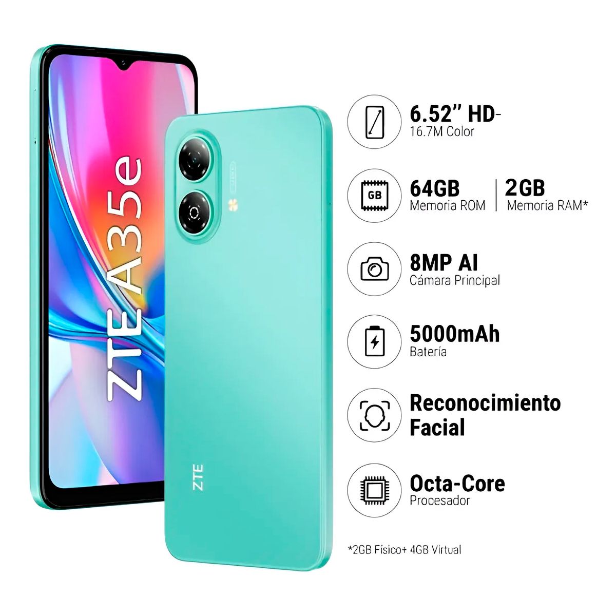 ZTE - Celular ZTE A35e 2GB RAM 64GB VERDE