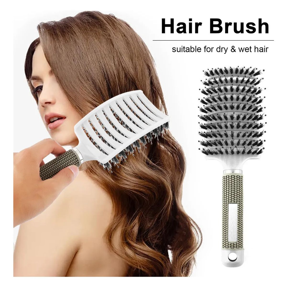 GENERICO - CEPILLO PEINE PARA CABELLO CON CERDAS EVITA EL FRIZZ MUY UTIL BLANCO