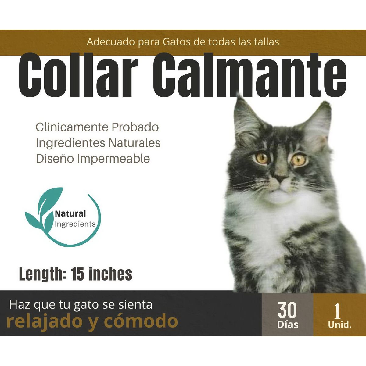 GENERICO - Collar Calmante de Feromonas para Gatos Negro - Reduce Estrés