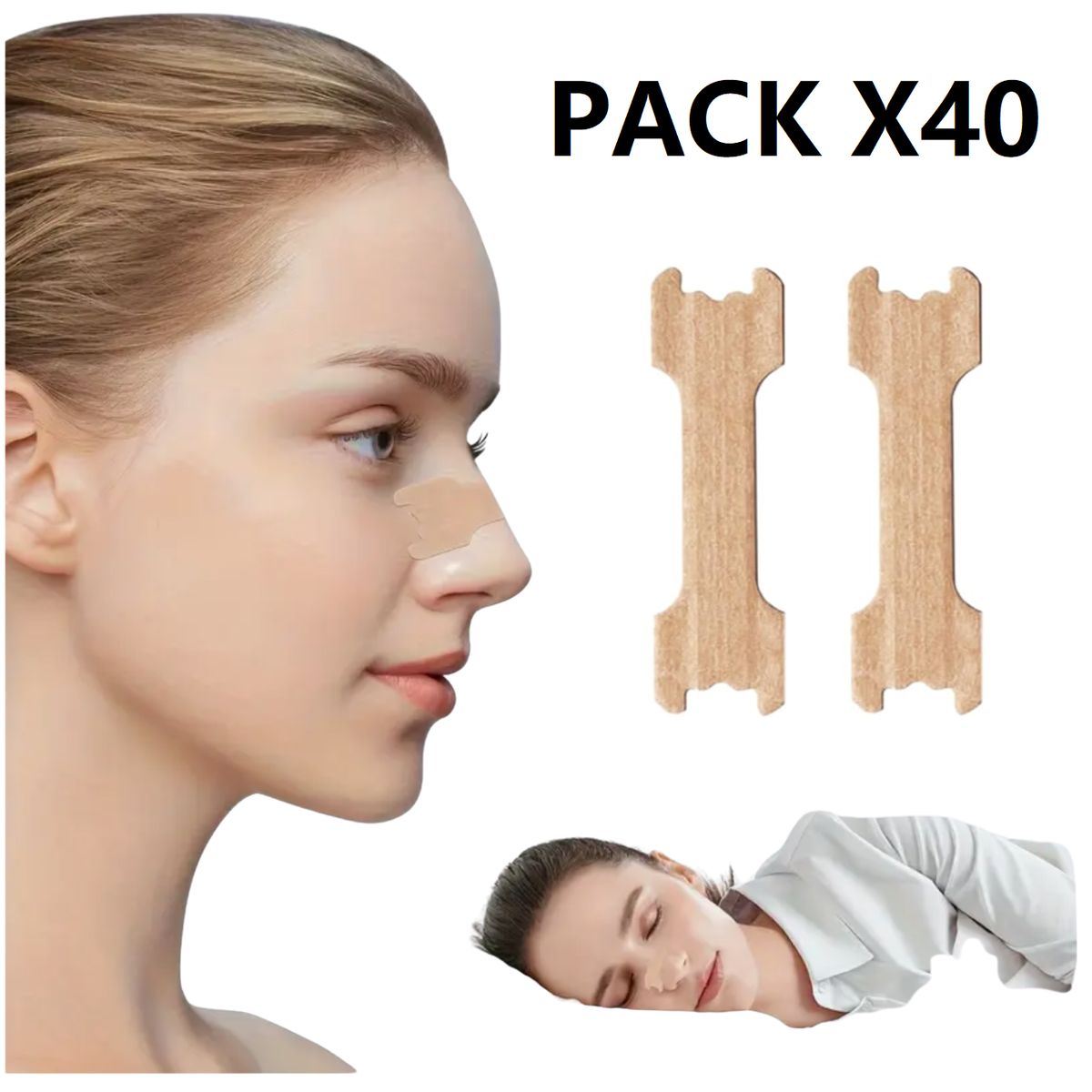 GENERICO - Tiras Nasales - Anti Ronquido Respira Mejor Set 40 Unidades