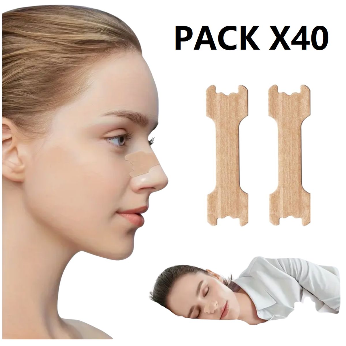 GENERICO - Tiras Nasales - Anti Ronquido Respira Mejor Set 40 Unidades