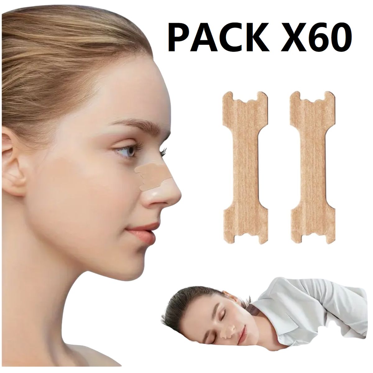 GENERICO - Tiras Nasales - Anti Ronquido Respira Mejor Set 60 Unidades