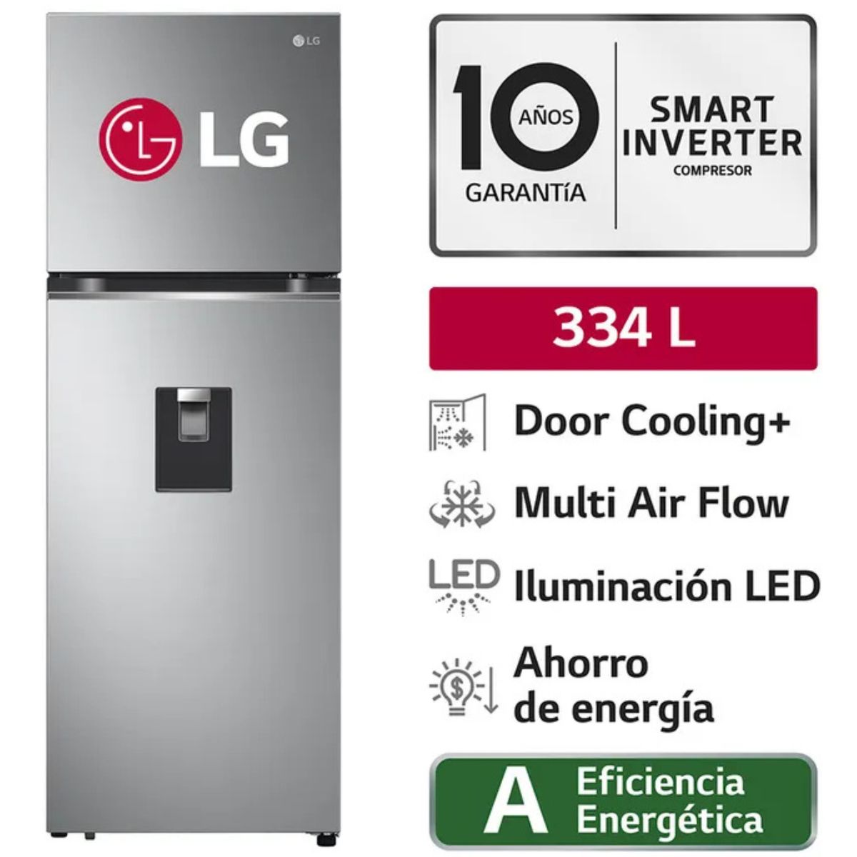 LG - Refrigeradora LG 334Lt GT33WPP Door Cooling Top Mount Plateada