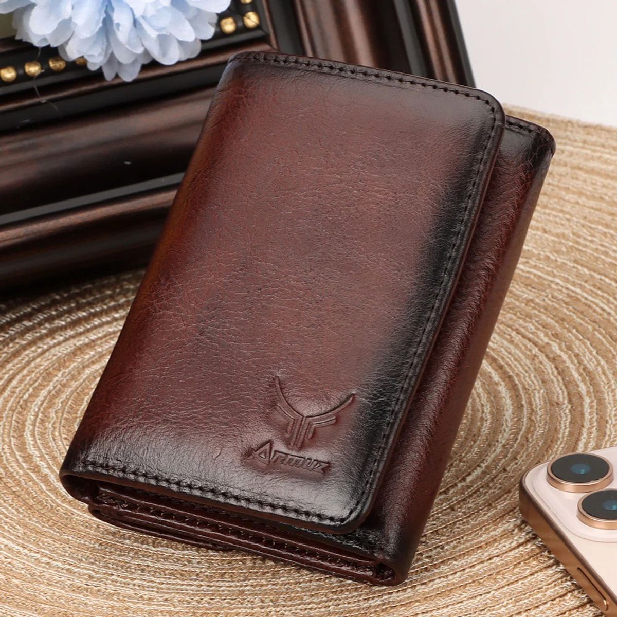 ARMUZ - Billetera de Cuero Vacuno de 3 Cuerpos ARMUZ AR21. RFID