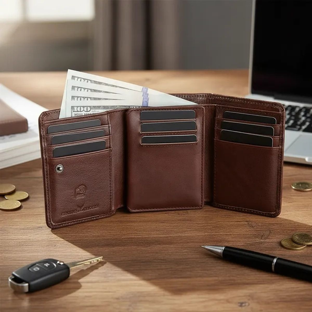 ARMUZ - Billetera de Cuero Vacuno de 3 Cuerpos ARMUZ AR21. RFID