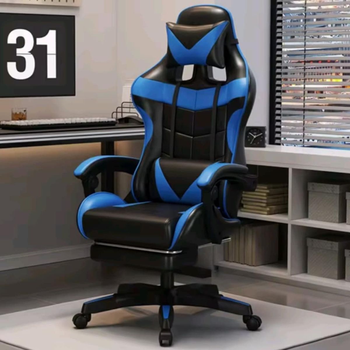 GENERICO - Silla Gamer Pro Ergonomica Reclinable con Posapies y Cojin