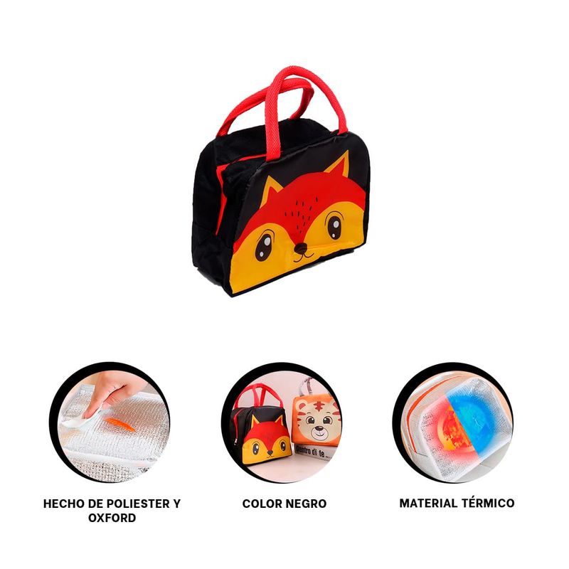 GENERICO - Pack2 Lonchera Poliester Termico Zorro Neg Y+Regalo Stickers