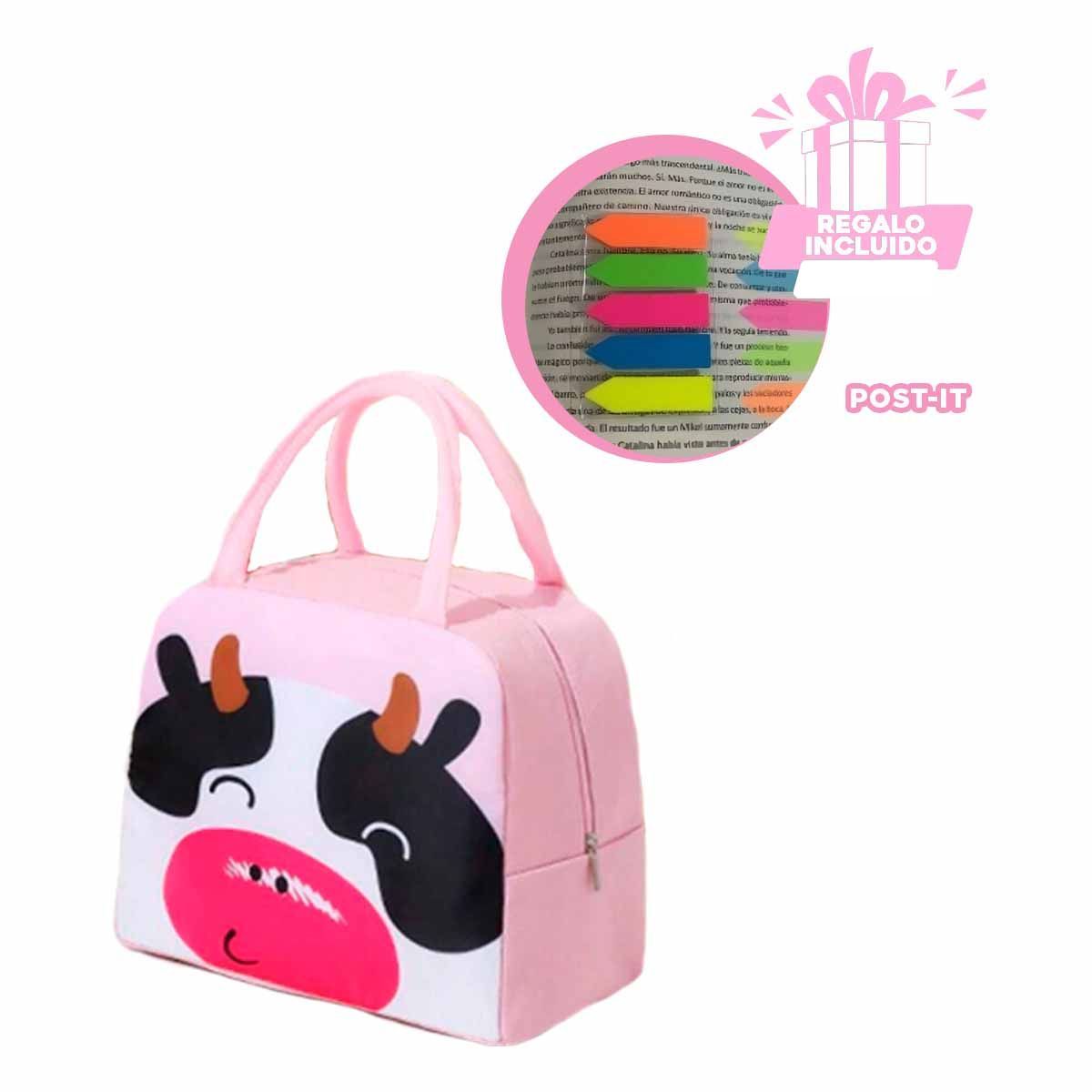 GENERICO - Bolsa con Aislante Termico Vaca Rosado Y+Post-it Adhesivos