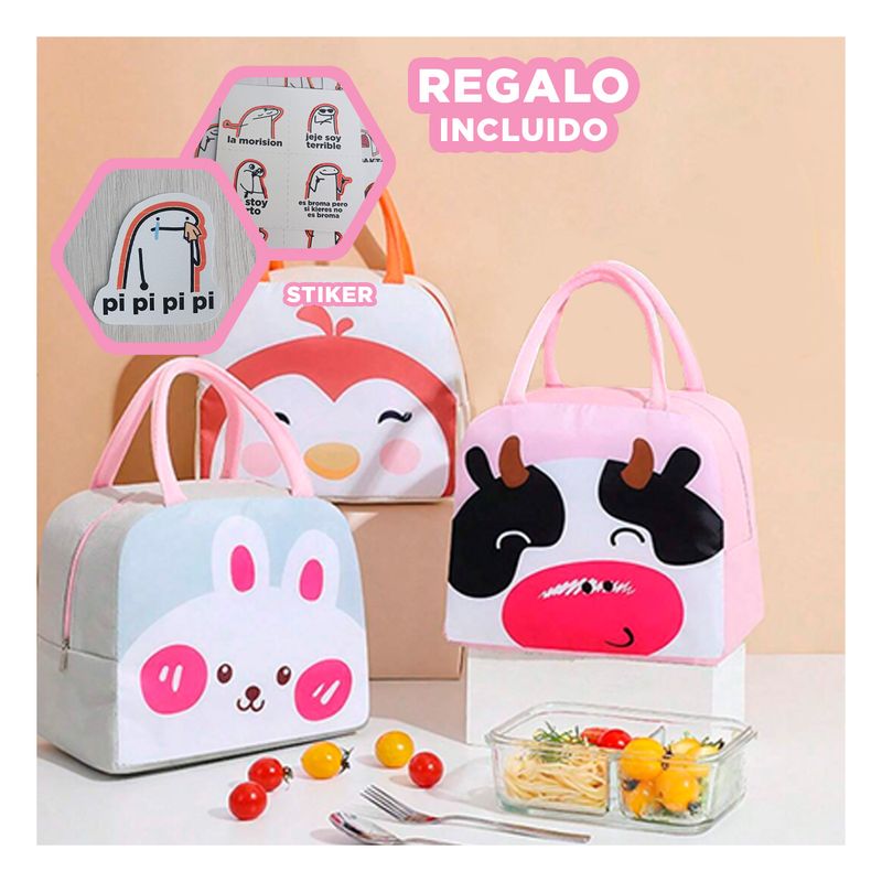 GENERICO - Pack6 Bolsa Termica Vaca Rosado Y+Regalo Stickers
