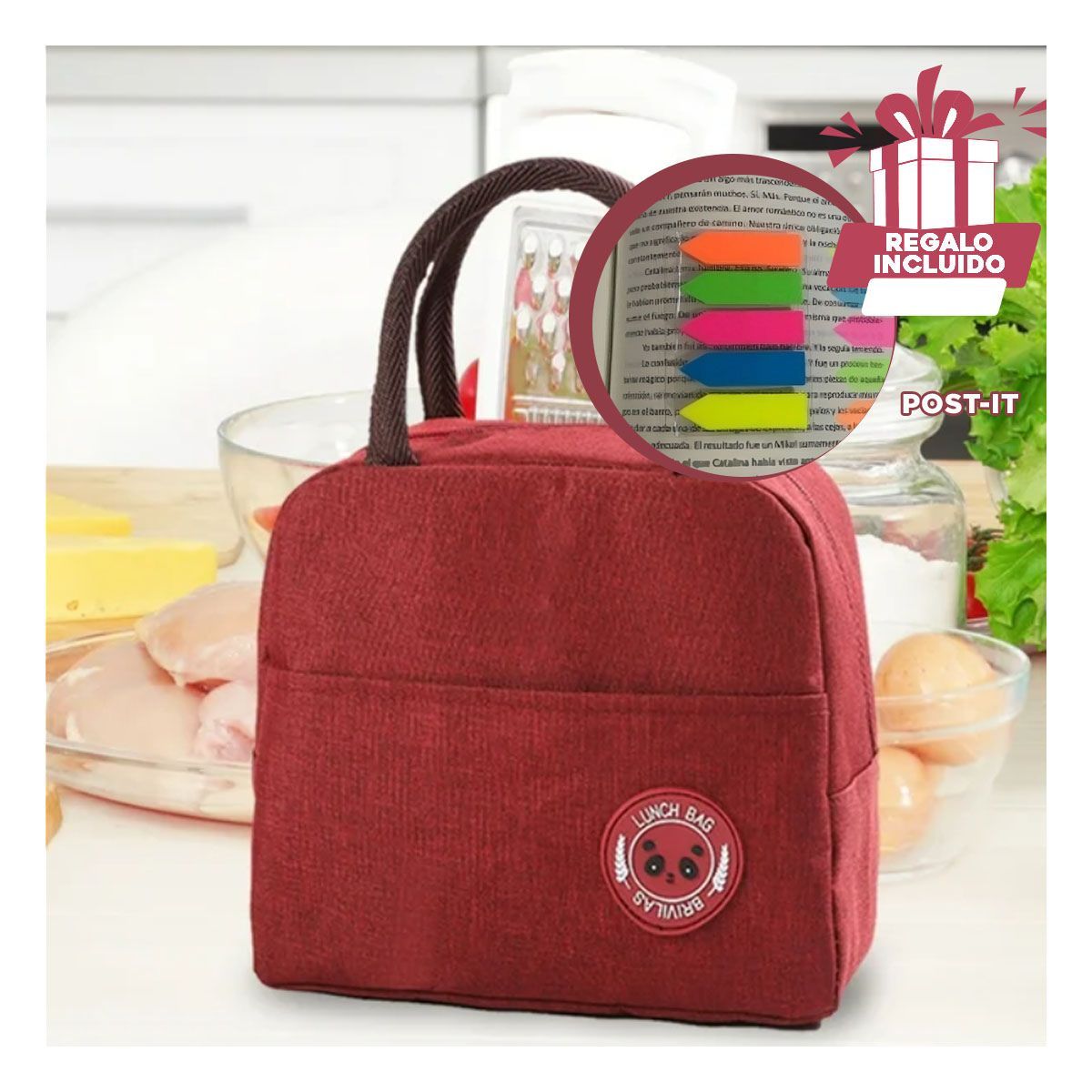 GENERICO - Bolsa Termica para Comidas Guinda Y+Post-it Adhesivos