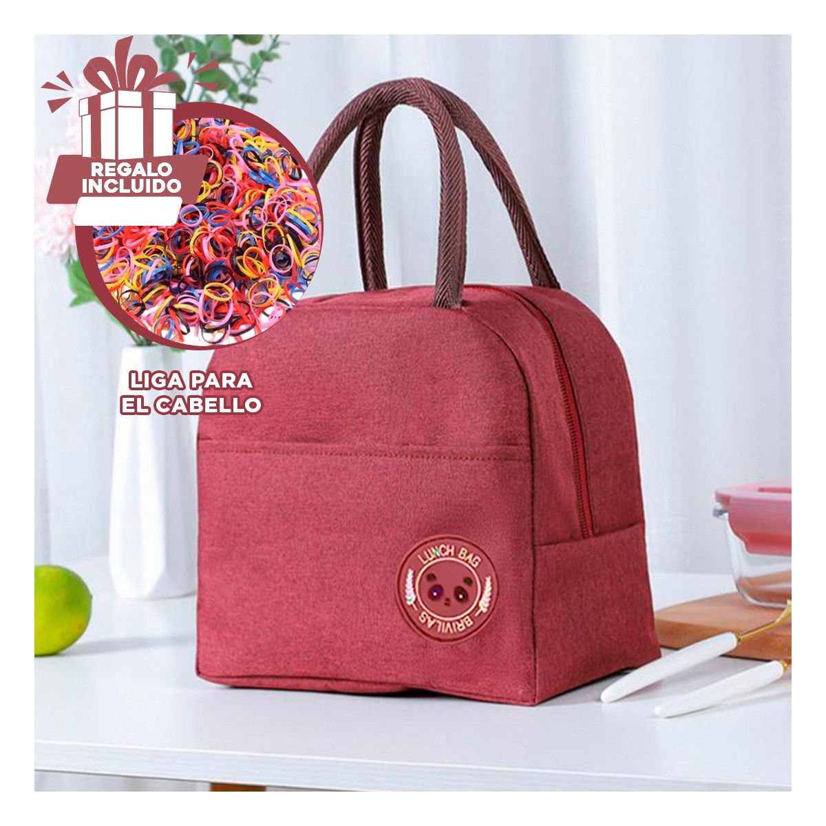 GENERICO - Pack4 Lonchera para el Colegio Guinda Y+Ligas de Regalo