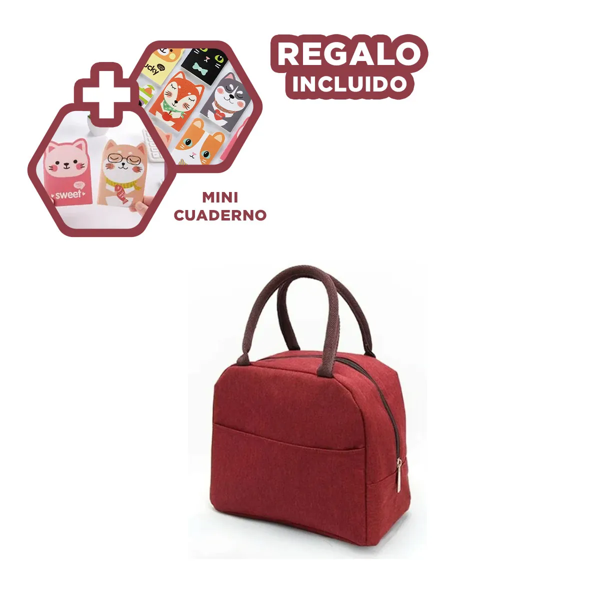 GENERICO - Pack12 Bolsa Termica para Comidas Guinda Y+Regalo Agendita